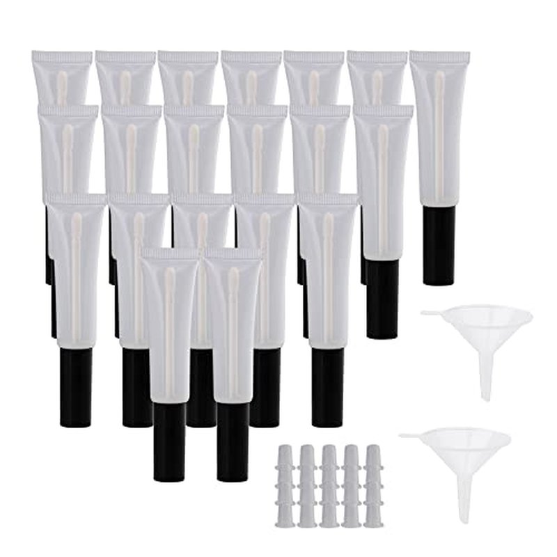 BQLZR Black Cap Plastic 15ml Empty Lip Gloss Balm Soft Tube Container with Brush Cosmetic Makeup Container Pack of 20