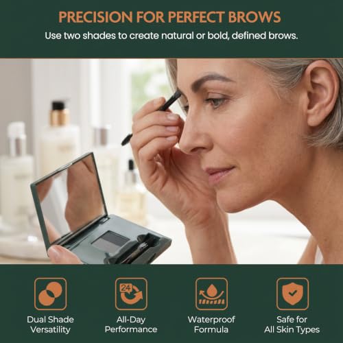 Marie-José Duo Brow Powder Kit Slate Grey & Black (Grey Charcoal) – Waterproof, Includes Stencils & Dual-Ended Brush