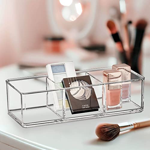 Amazing Abby 2-Pack Acrylic 3-Compartment Makeup Organizer for Vanity, Lipsticks & Nail Polishes