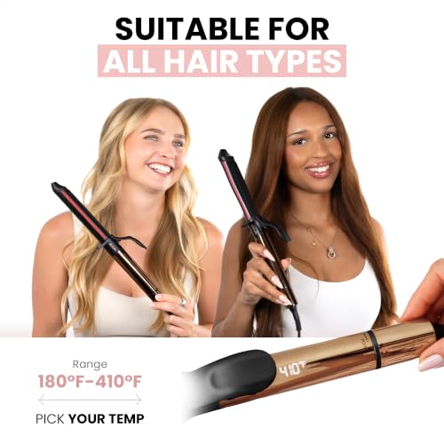 ELLA BELLA 1.25" Professional Ceramic Curling Iron Wand Black/Gold for All Hair Types