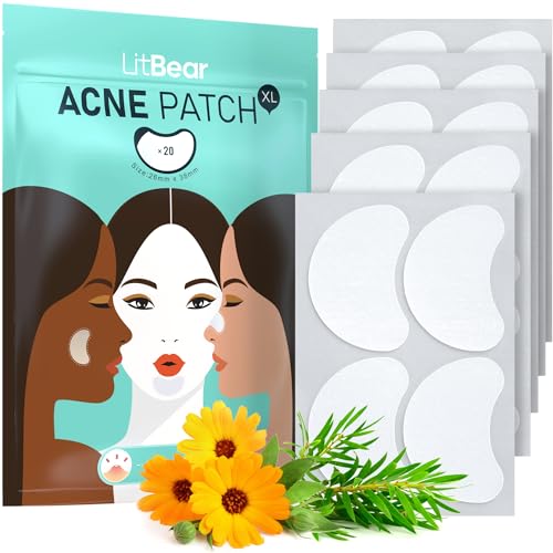 LitBear Acne Patches Large, Hydrocolloid Pimple Patches for Breakouts, Zit and Blemish, Large Acne Patches for Face, Chin, Back and Body with Tea Tree & Calendula Oil