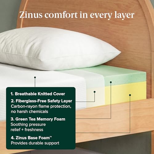 White Twin Green Tea Memory Foam Mattress 5 Inch Medium Firm Zinus