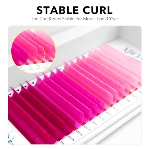Colored Lash Extensions, 16 Rows Cashmere lash extensions, 0.07 C Curl 12-15mm Classic Lashes Extensions, Single Lash Extensions for Professional Salon Use(0.07-C-Pink Gradient 12-15mm£©