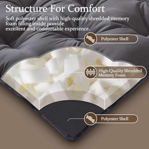 Japanese Futon Mattress - 3 Inch Shredded Memory Foam Full Grey Portable Floor Bed