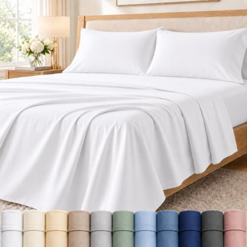 King Size Egyptian Cotton Sheets Set - 400TC White with Variation 01