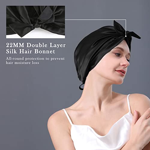 DAISYSILK 22 Momme Mulberry Silk Sleep Bonnet for Long Hair - Light Blue