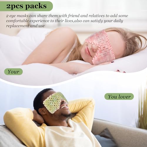 LazyGa 2Pcs Natural Jade & Rose Quartz Eye Mask Set - Relaxing Cooling & Warming Therapy