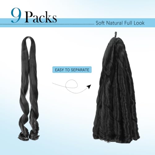 Sorivika 1B# 24 Inch Pack of 9 French Curly Braiding Hair - Protein Infused Wavy Crochet Extensions