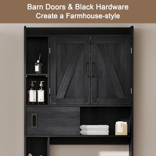 ChooChoo Black Over-the-Toilet Bathroom Storage Cabinet with Sliding Door