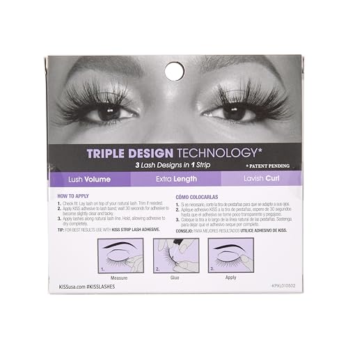 KISS Lash Couture Triple Push Up XL Collection False Eyelashes, 3D Volume in Extra Long Length with Triple Design Technology, Cruelty-Free and Reusable, Style 'Plunge', 1 Pair Fake Eyelashes