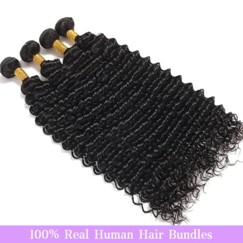 Deep Wave Human Hair Bundles 14 Inch Natural Color Brazilian Virgin Hair Curly Extensions