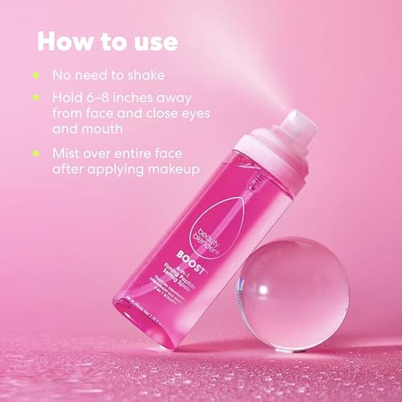 beautyblender Boost 4-in-1 Firming Peptide Setting Spray, Set Makeup Up to 18 hours, Plump & Hydrate Skin, While Blur Pores and Reduce Shine
