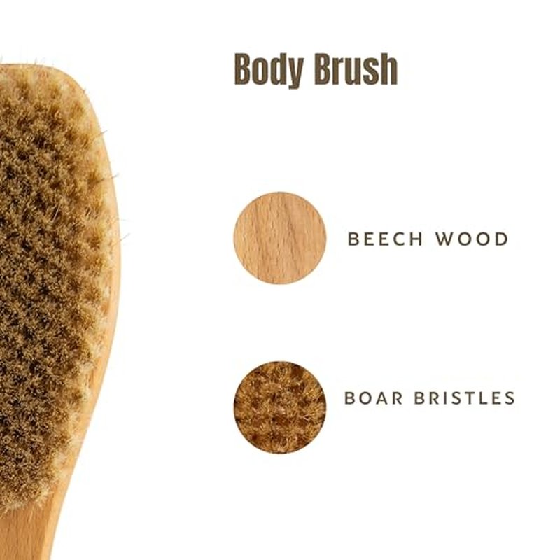 KONEX Bath Brush Set, Exfoliating Shower Scrubber, Dry Brushing Body Brush Set, Pore Opening, Beechwood Handle with Natural Bristle Large 15" Plus Small Face Brush