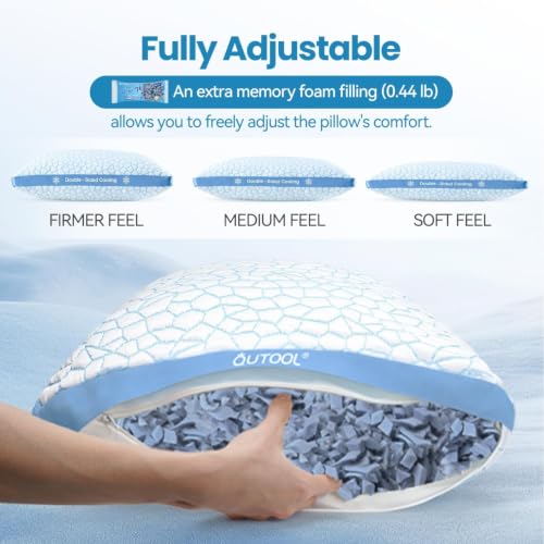 Blue Double Sided Cooling Pillow Set of 2 Queen Size - Adjustable Gel Memory Foam for Hot Sleepers