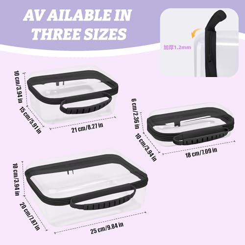 Clear Hard Shell Zipper Cases with Handle - Black, 3 Pack, TSA Compliant