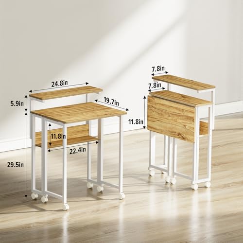 GreenForest Folding Desk with Adjustable Monitor Stand - 24.8 Inch Oak