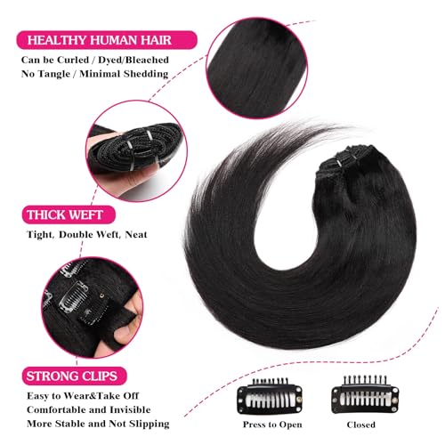 CZAAKX 16 Inch 120g Yaki Straight Clip-in Hair Extensions Natural Black for Women