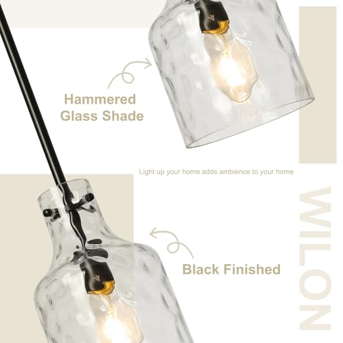 Black Hammered Glass Pendant Light Fixture for Kitchen Island - 7 Inch Modern Farmhouse Lighting - Variation of Black-Hammered Glass / 1-Light