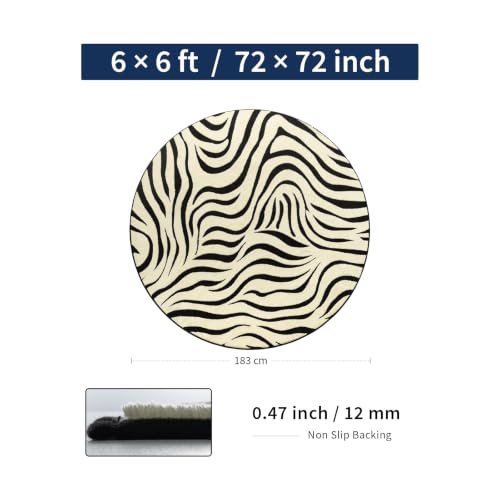 Zebra Round Area Rug 6ft - Non-Slip Washable Modern Circle Rug - Black & Cream