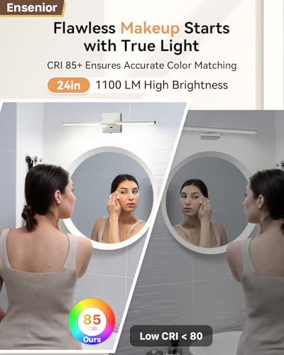 24-Inch Brushed Nickel Bathroom Vanity Light with Built-In Dimmer & 5 CCT - Modern