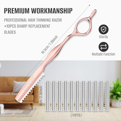 Hair Razors for Cutting Hair, Professional Styling Texturizing Razor, Stainless Steel Thinning Razor Kit with 10 Replacement Blades, Premium Texture Cutting Razor for Salon and Home