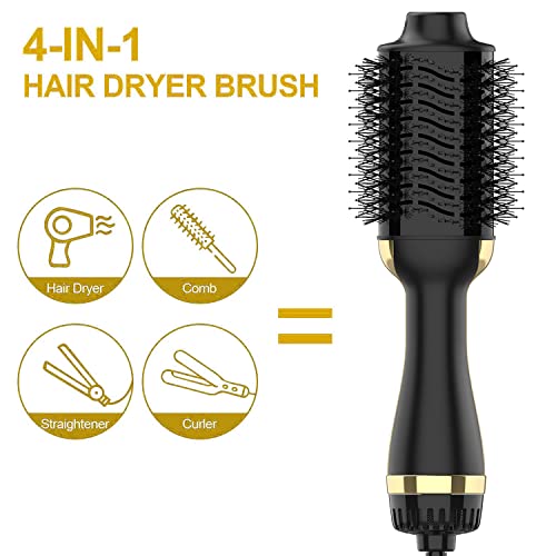 Dimecano 4-in-1 Hair Dryer Brush Volumizer with Negative Ion - Black Gold