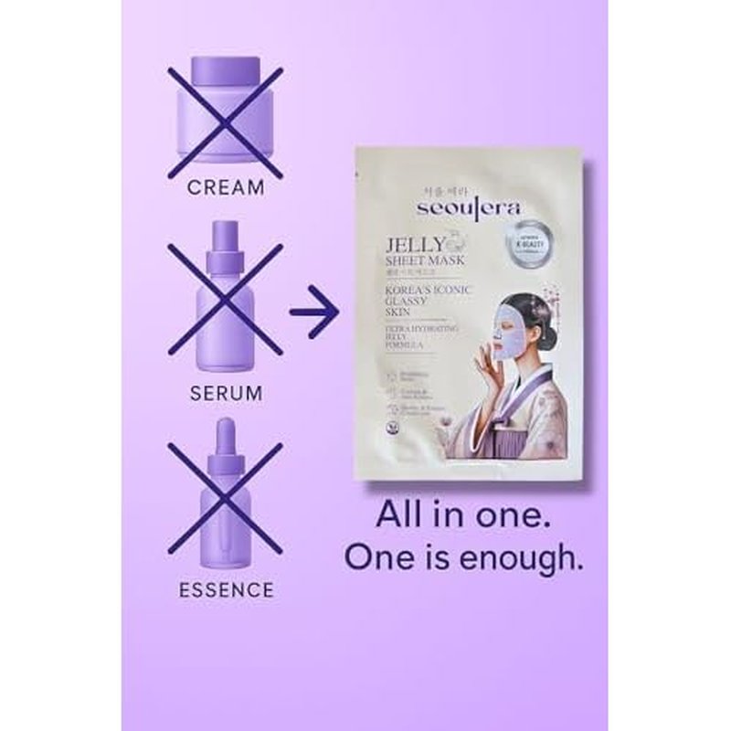 Korean Jelly Sheet Mask, Brightening & Calming Glow, Anti-Redness Hydration for Sensitive Skin, 5 Pack