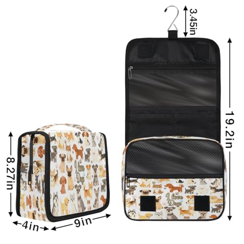 Bardic Hanging Toiletry Bag for Women Cute Dogs Travel Makeup Bag Cosmetic Organizer for Gilrs Waterproof Hygiene Bag Shower Wash Bags with Hanging Hook for Bathroom Beach Gym
