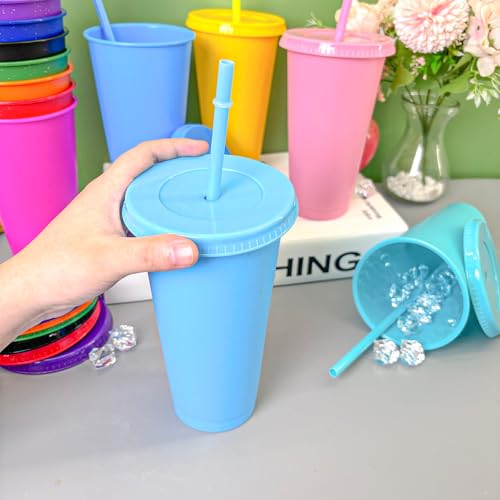 72 Pack Glitter Plastic Cups with Lids and Straws - 24 oz Reusable Coffee Cups for Parties