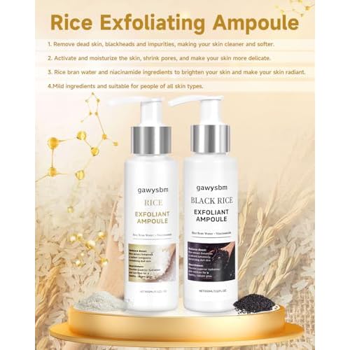 Peel Shot Glow Rice Ampoule Duo, Black and White Rice Peeling, Soft Rice Exfoliating Face & Body Scrub, Gentle Peel & Deep Hydration, Rice Exfoliant Serum (White Rice, 3.52 FL.OZ)