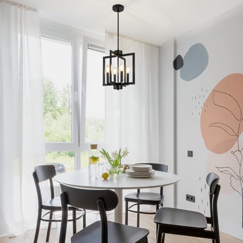 4-Light Black Adjustable Dining Room Chandelier - Modern Industrial Pendant Light Fixture with Height Adjustment