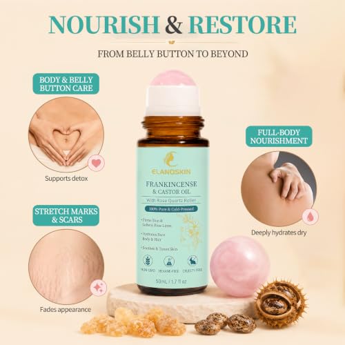 1PCS Frankincense and Castor Oil Rose Quartz Roller Ball for Skin & Hair Care
