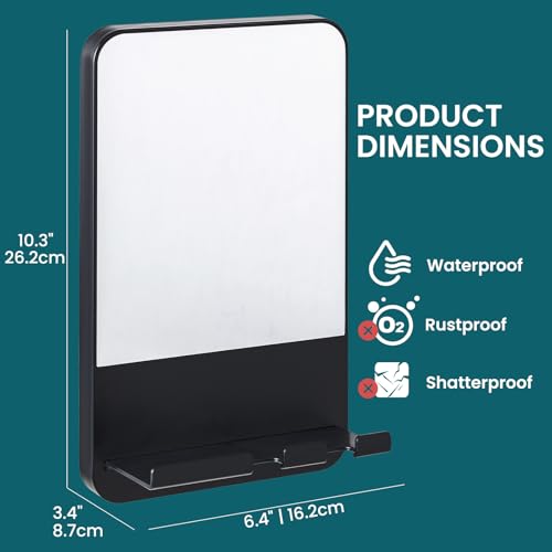 TAILI Shower Mirror Fogless for Shaving Suction Cup, Shaving Mirror with Razor Holder Hook, Anti Fog Mirror for Shower, Removable, Bathroom & Shower Accessories, Black