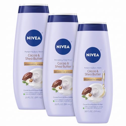 NIVEA Cocoa & Shea Butter Body Wash with Nourishing Serum - Pack of 3, 20 Fl Oz