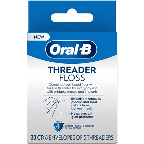 Oral-B Threader Floss Pack of 3 - 30 Count with 6 Envelopes for Braces & Implants