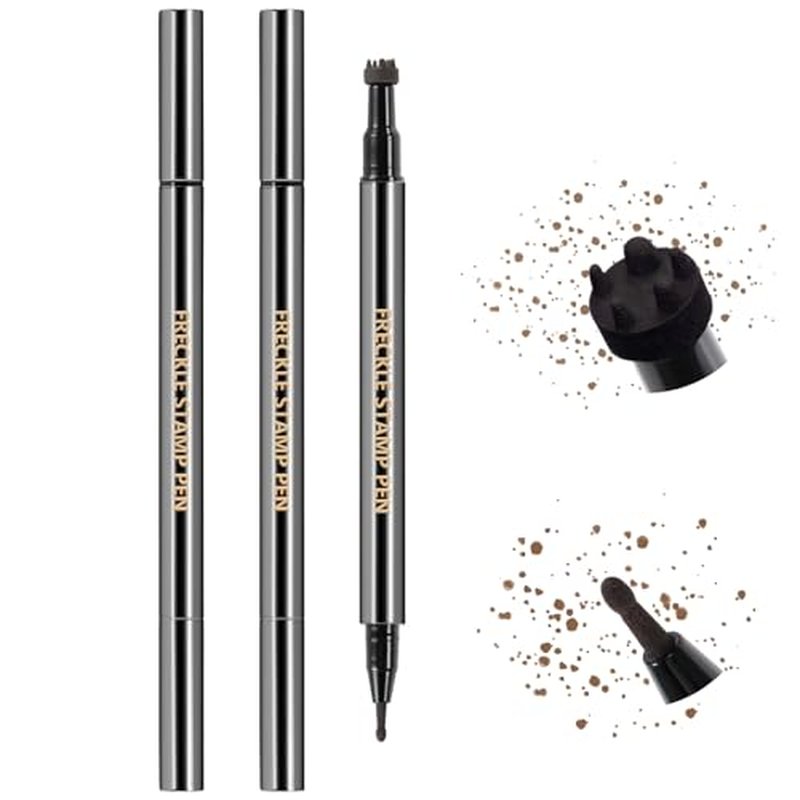2PCS Light&Dark Brown Freckle Stamp Pen Waterproof, Natural Lifelike Faux Freckles Stamp Stain maker Pen, Long Lasting Quick Dry Liquid Fake Freckle Pencil Magic for Face Sunkissed Makeup