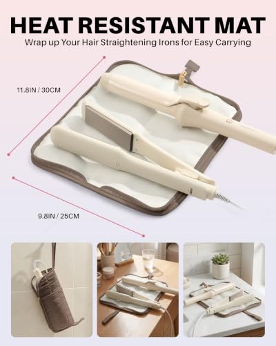 Travel Hair Tools Bag with Heat Resistant Mat - Taupe Brown