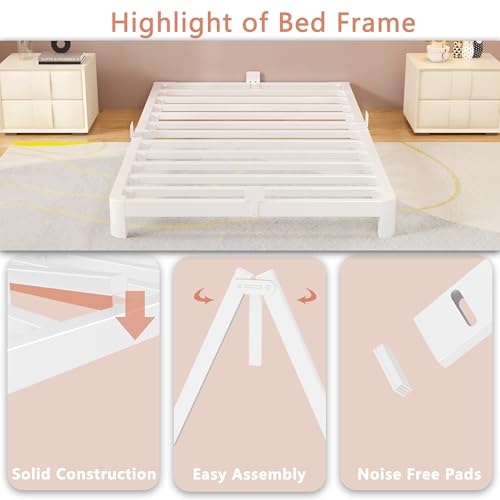 Twin 4-Inch Bed Frame with Metal Slats, No Box Spring Needed, Heavy-Duty Steel Support, Noiseless, Round Corner, Pet & Baby Safe – HQU