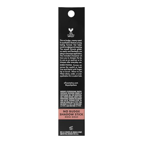 e.l.f. No Budge Shadow Stick, Long-Lasting Cream Eyeshadow Stick For High-Pigment, Metallic Color, Vegan & Cruelty-Free, Rose Gold