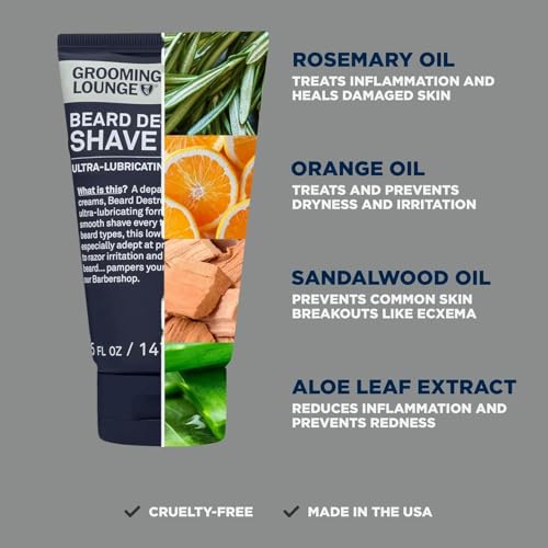 Grooming Lounge Beard Destroyer Shave Cream for Men - Bump, Irritation & Razor Burn Free Shaving Cream Sensitive Skin, Men Beard Care - Soft, Smooth, Easy Glide Low Shaving Foam Lather Formula - 5 Oz