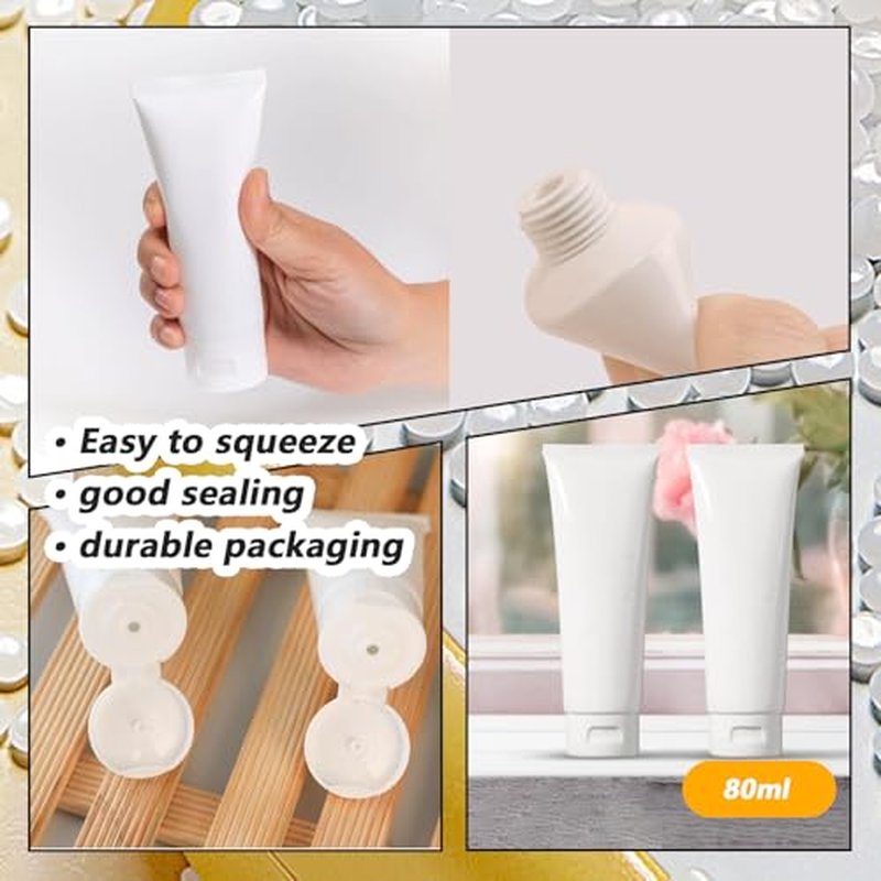 24PCS 30ML/1oz Empty Refillable Cosmetic Squeeze Tube Bottle Containers Jars Pot With Flip Cap For Makeup Shampoo Facial Cleanser Body Cream Shower Gel Liquids Lip Gloss (White) (Pack of 2)
