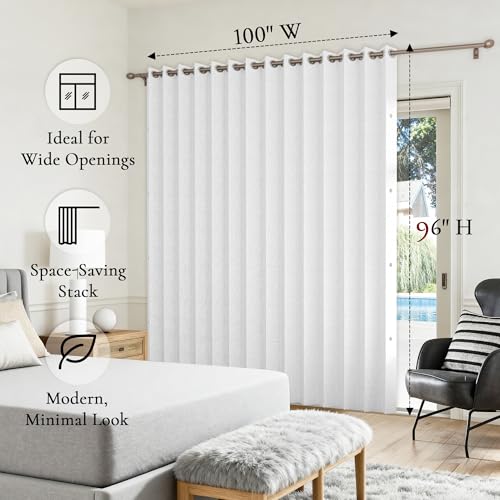 Grayish White Faux Linen Vertical Shades for Sliding Doors, 100"W x 96"L, Blackout Panel