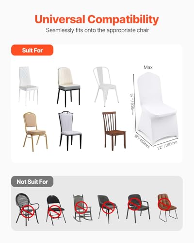 White Stretch Chair Covers 50 Pcs for Wedding & Banquet Dining Chairs - Elastic Slipcovers