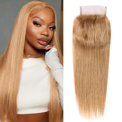 Isufer 18 Inch Honey Blonde Closure 27# Straight Brazilian Virgin Human Hair