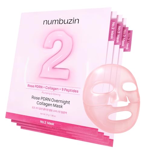 numbuzin No.2 Overnight Face Mask | Rose PDRN Overnight Collagen Mask | Korean Glass Skin Essential | Elasticity, Hydrating, Firming, Enlarged Pores | Collagen, Peptides, PDRN | 37g, 4ea