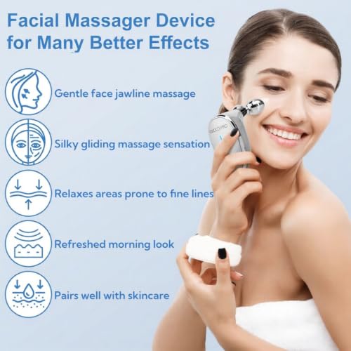 EMOCCI PRO Silver Electric Facial Massager 5-in-1 Vibrating Face Roller Skin Care Tool