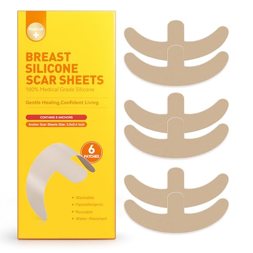 Silicone Scar Sheets for Breast - 6 Pack, Anchor Design for Precise Fit, Medical Grade & Reusable Breast Silicone Scar Tape for Surgical Scars (Yellow)