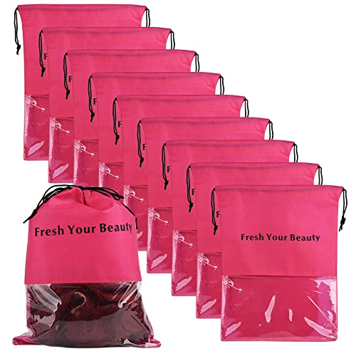 Large Rose Red Wig Storage Bags with Drawstring - Pack of 10