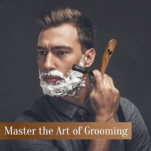 Fac?n Straight Razors for Men - Professional Barber Straight Edge Razor Kit with 100 Blades, Wooden Stainless Steel Barbero Shaver for a Smooth & Precise Shave, Premium Barber Razor for Men's Shaving