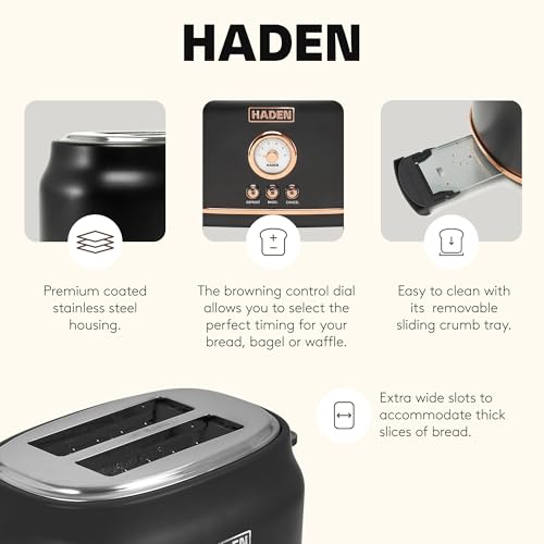 Haden Dorset 2-Slice Wide-Slot Toaster Black & Copper - Adjustable Browning